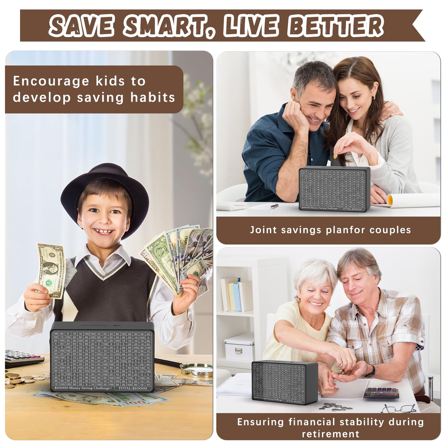 Gomyrod Wooden Money Saving Box with Counter – Savings Challenge