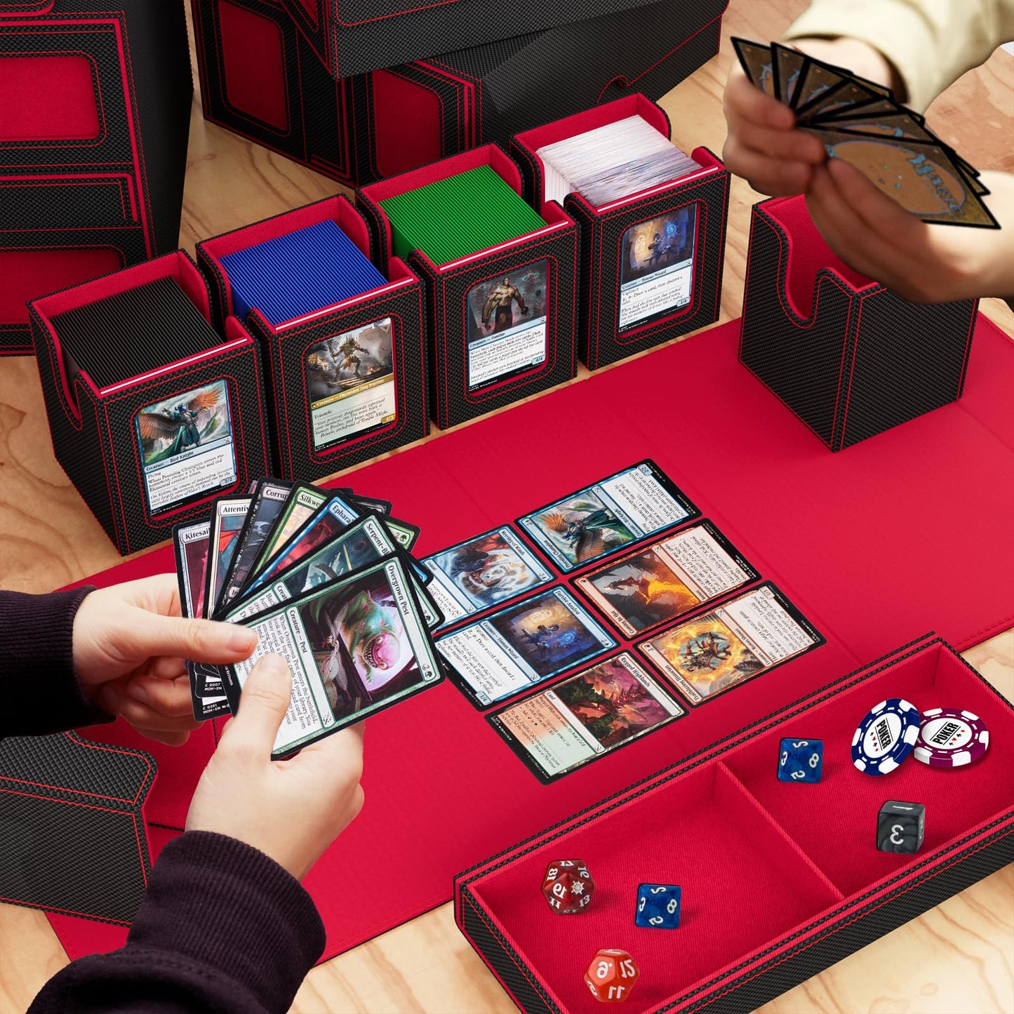 Gomyrod 7-in-1 MTG Deck Box with Commander Display – Fits 600+ Cards, Dice Tray, Removable Case