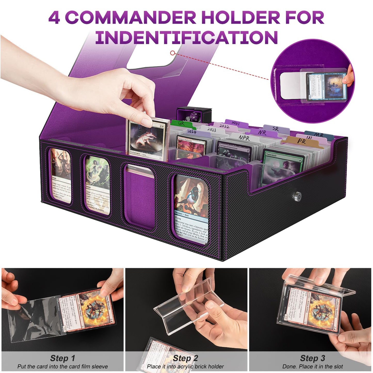 Gomyrod Trading Card Storage Box – 3200+ Cards, 4-Row Display, Portable Handle