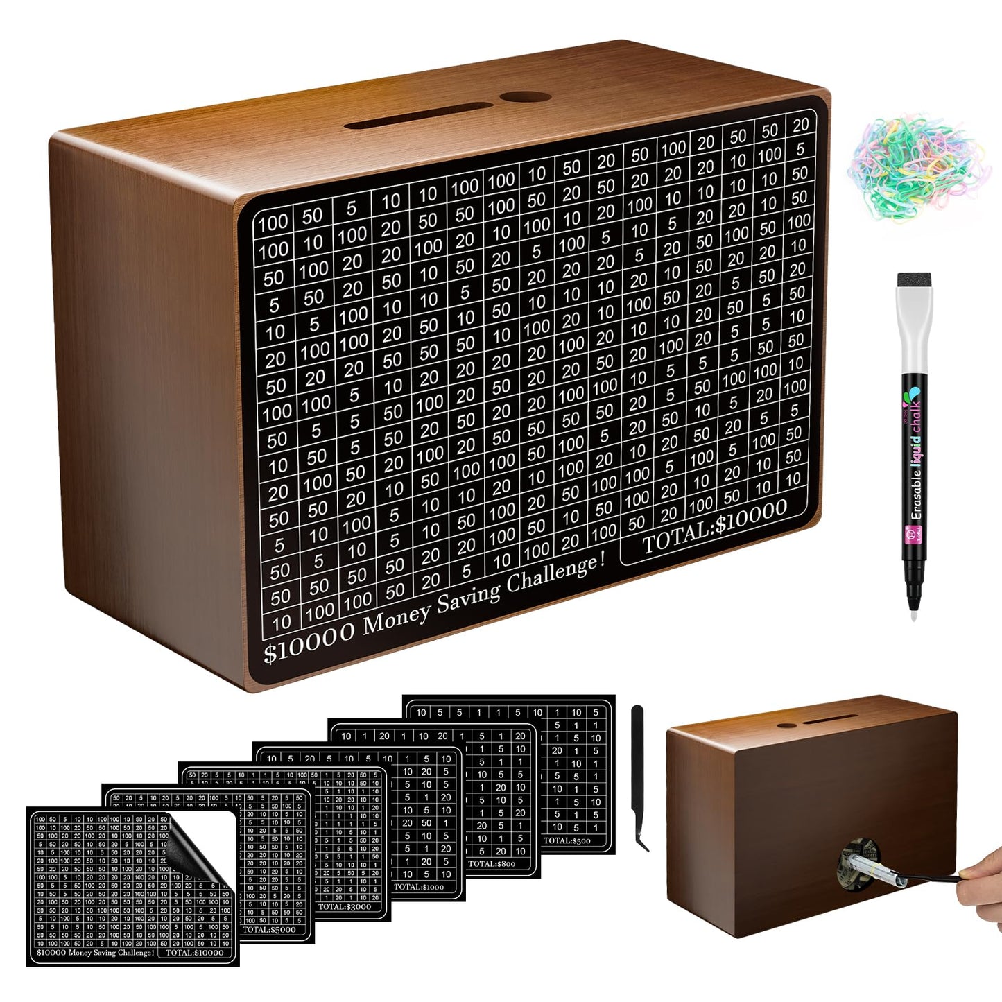 Gomyrod Wooden Money Saving Box with Counter – Savings Challenge & Reusable Cash Vault