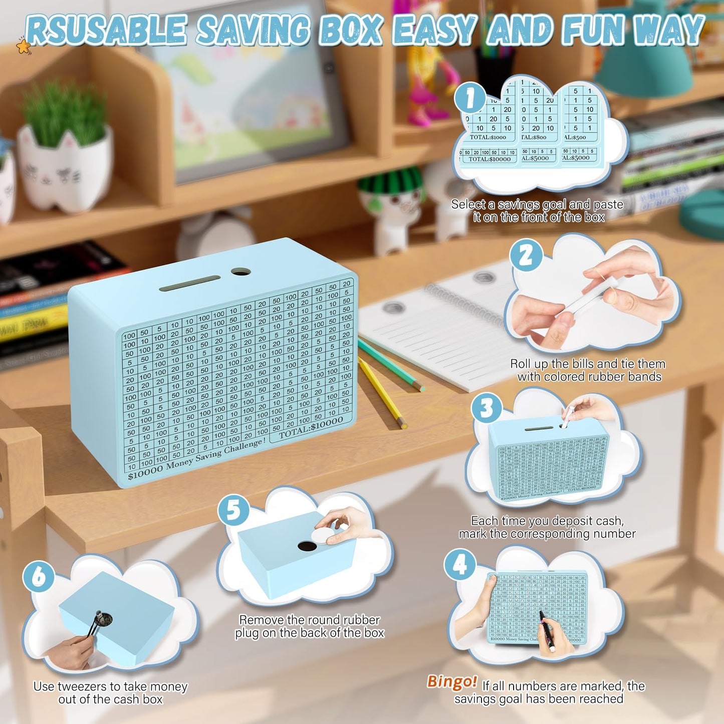 Gomyrod Wooden Money Saving Box with Counter – Multi-Goal Savings Kit