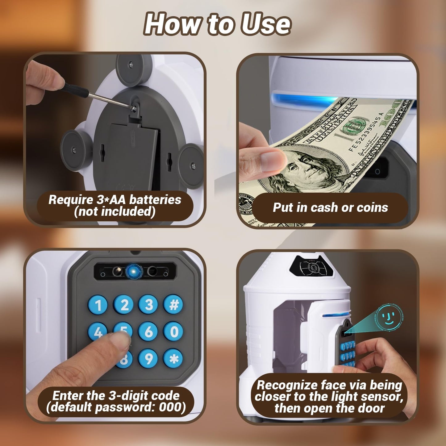 GONINO Kids Safe Rocket Piggy Bank – Password & Face ID ATM Saving Box (Gift for 4–10 Year Olds)
