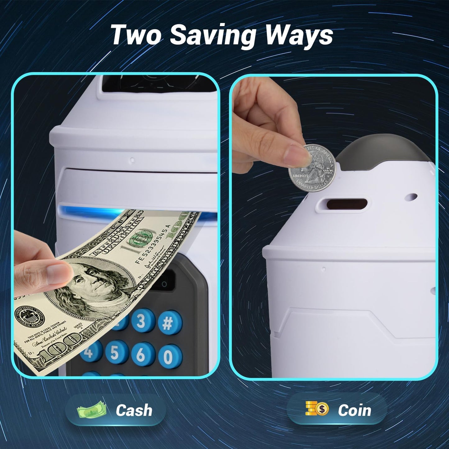 GONINO Kids Safe Rocket Piggy Bank – Password & Face ID ATM Saving Box (Gift for 4–10 Year Olds)
