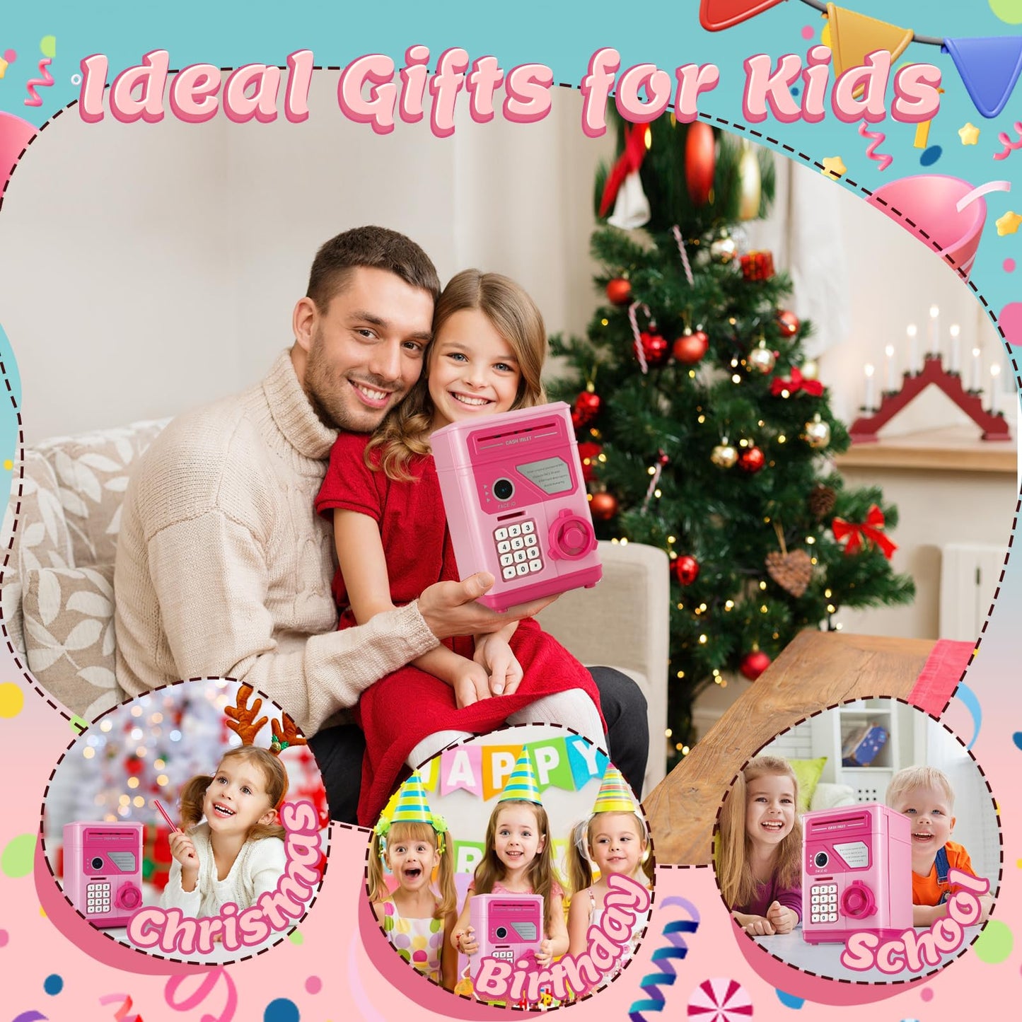 GONINO Electronic Piggy Bank for Kids – Pink Safe 2025 with Password & Face ID