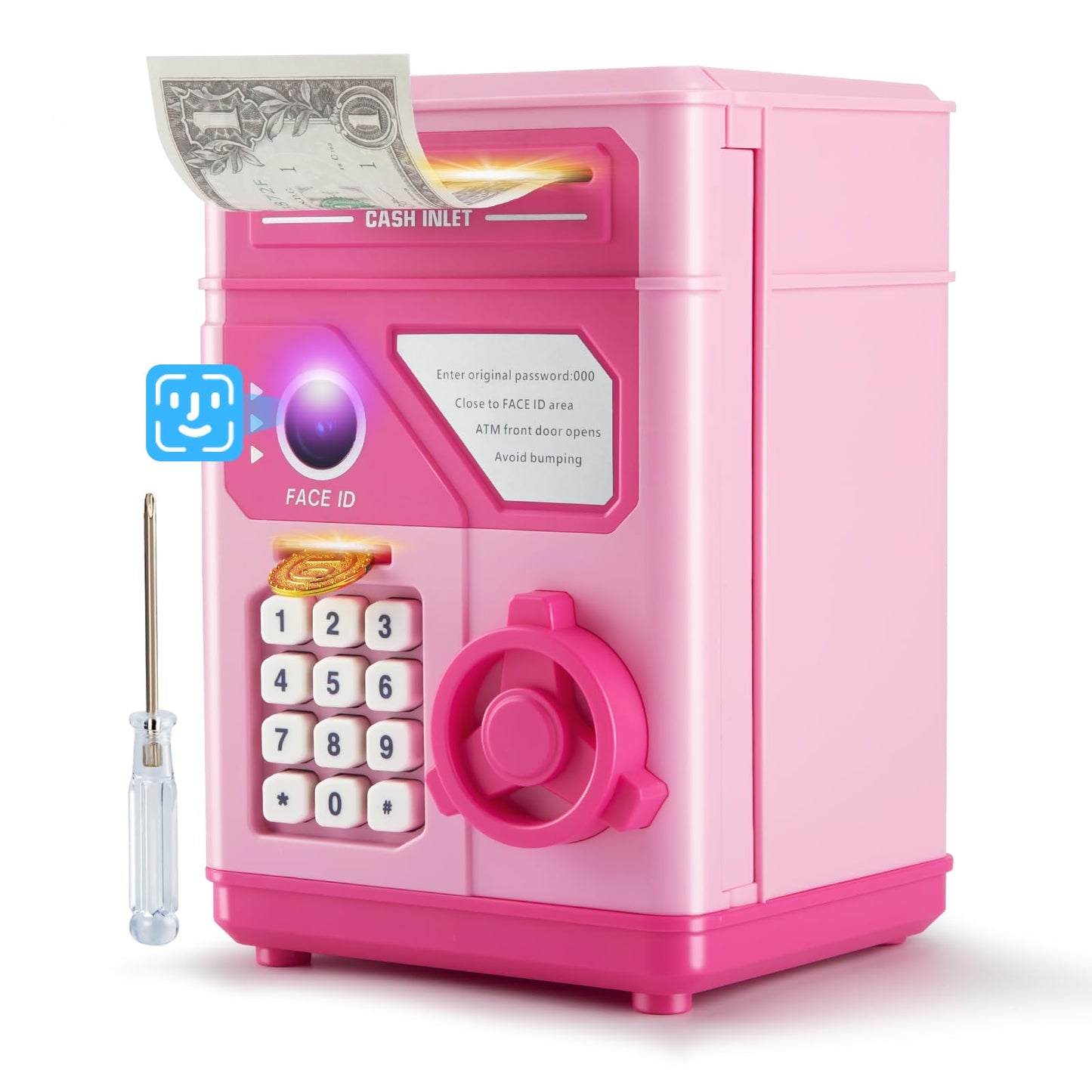 GONINO Electronic Piggy Bank for Kids – Pink Safe 2025 with Password & Face ID