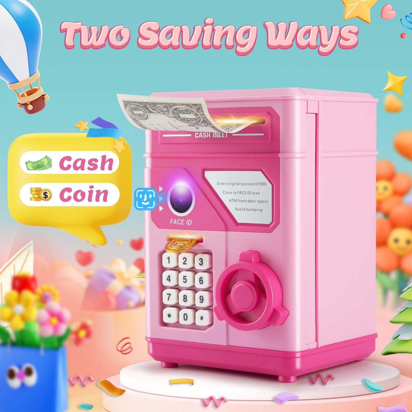 GONINO Electronic Piggy Bank for Kids – Pink Safe 2025 with Password & Face ID