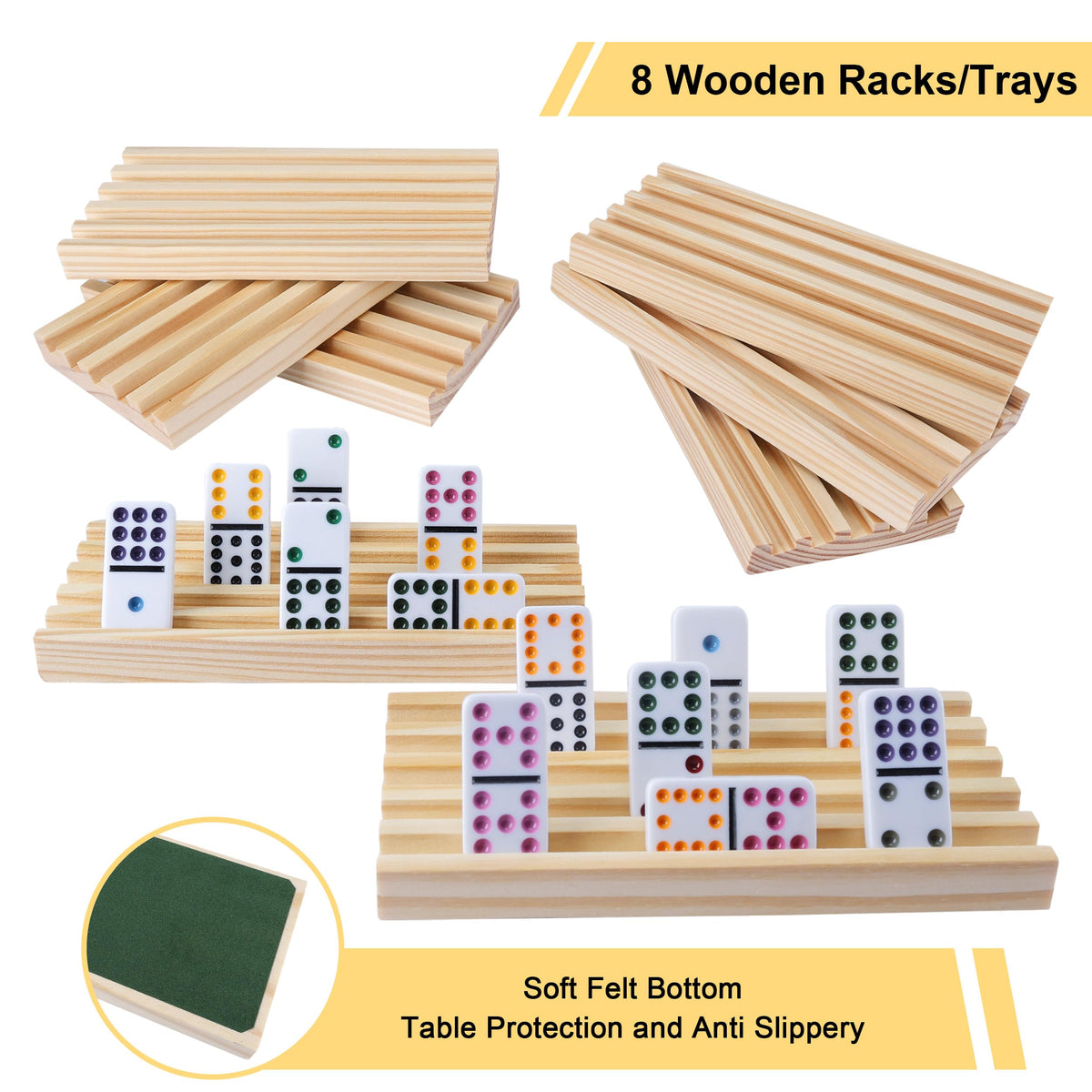 Gonoelec Double 12 Mexican Train Dominoes Set — 8 Wooden Holders, 9 Train Markers, Tin Box