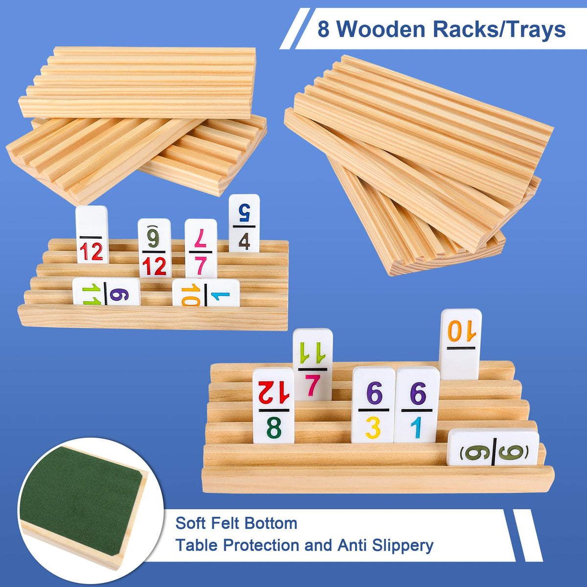 Gonoelec Mexican Train Dominoes Set Double 12 with Numbers – 91 Tiles, 9 Trains, 8 Wooden Holders