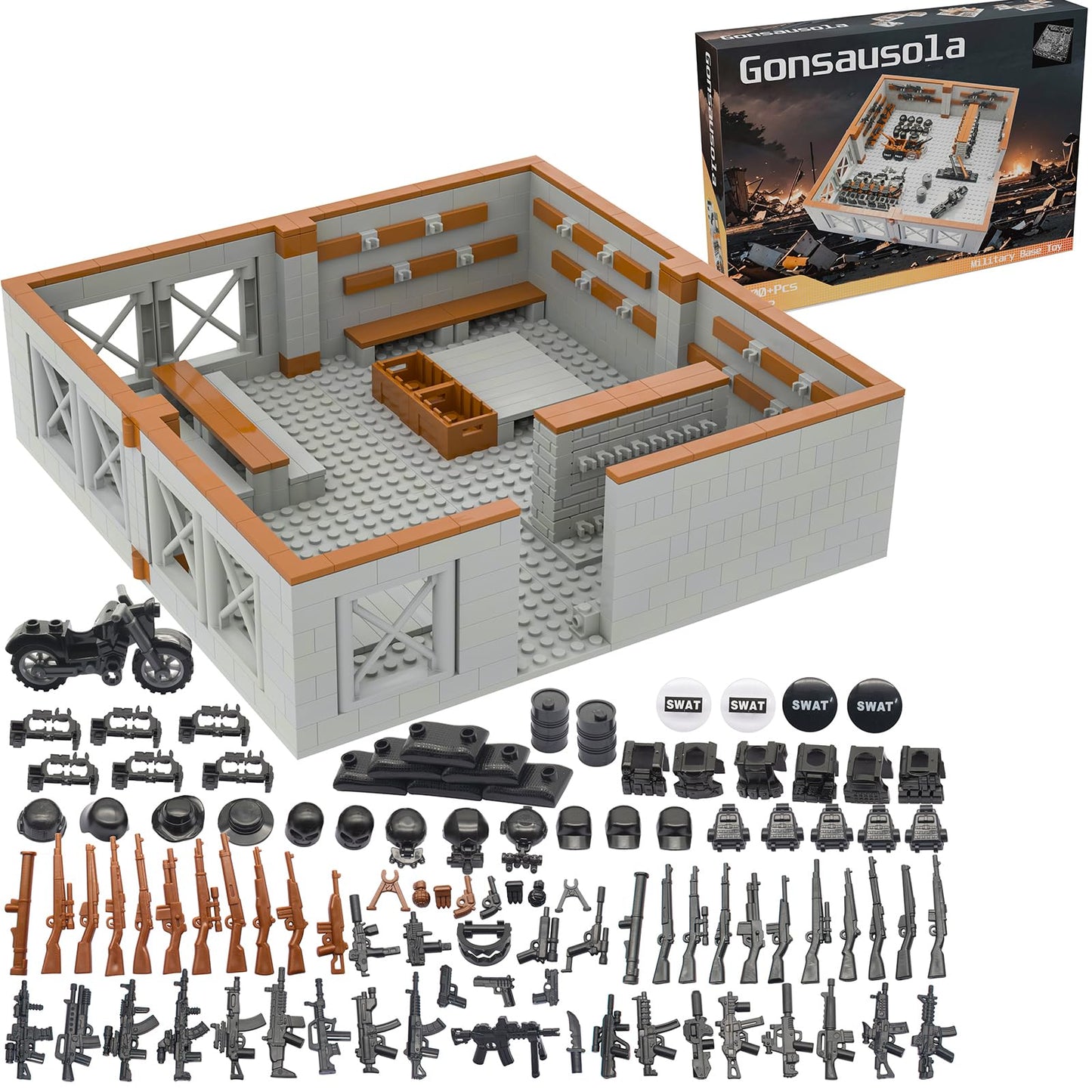 Gonsausola Military Base Building Bricks Set – Guard Tower & Weapons Building Blocks Toy for Kids