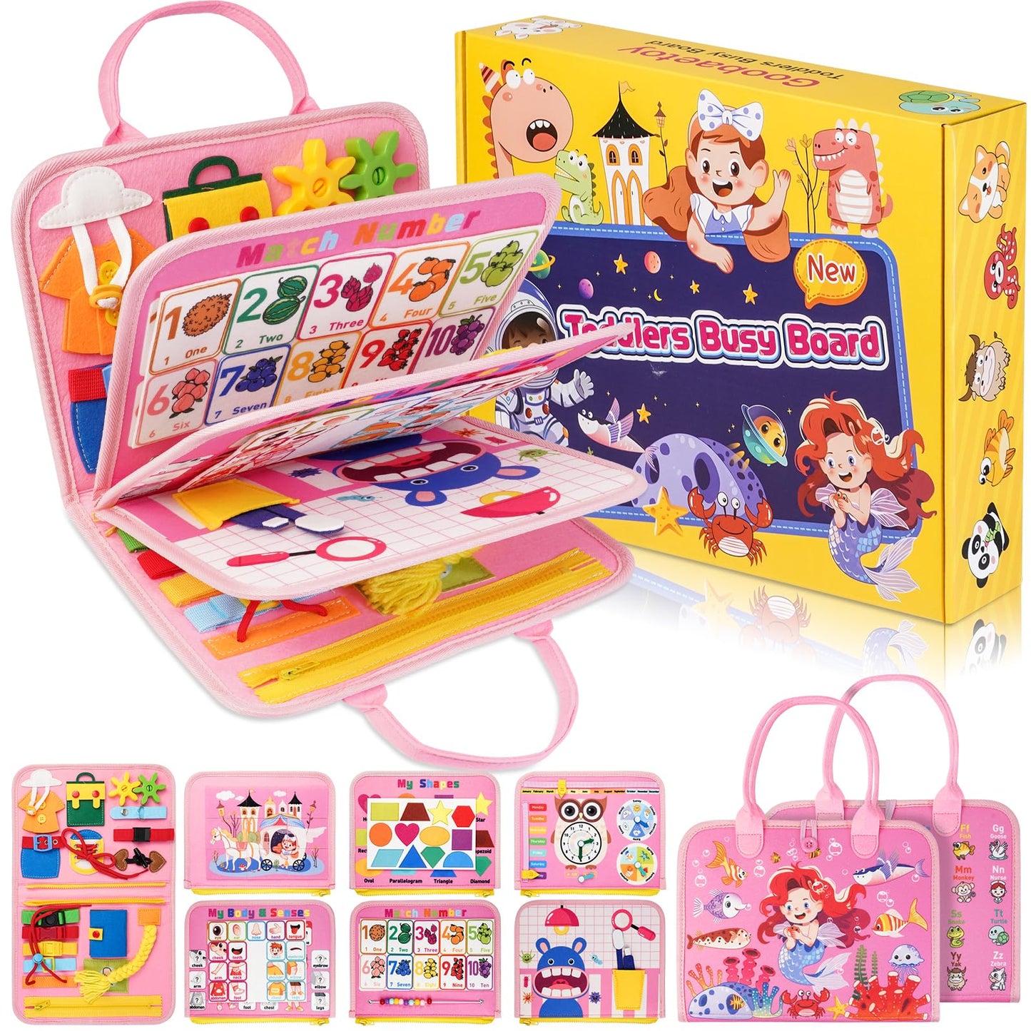 Goobaetoy Montessori Busy Board – Educational Sensory Toy Gift for 3-6 Year Old Girls