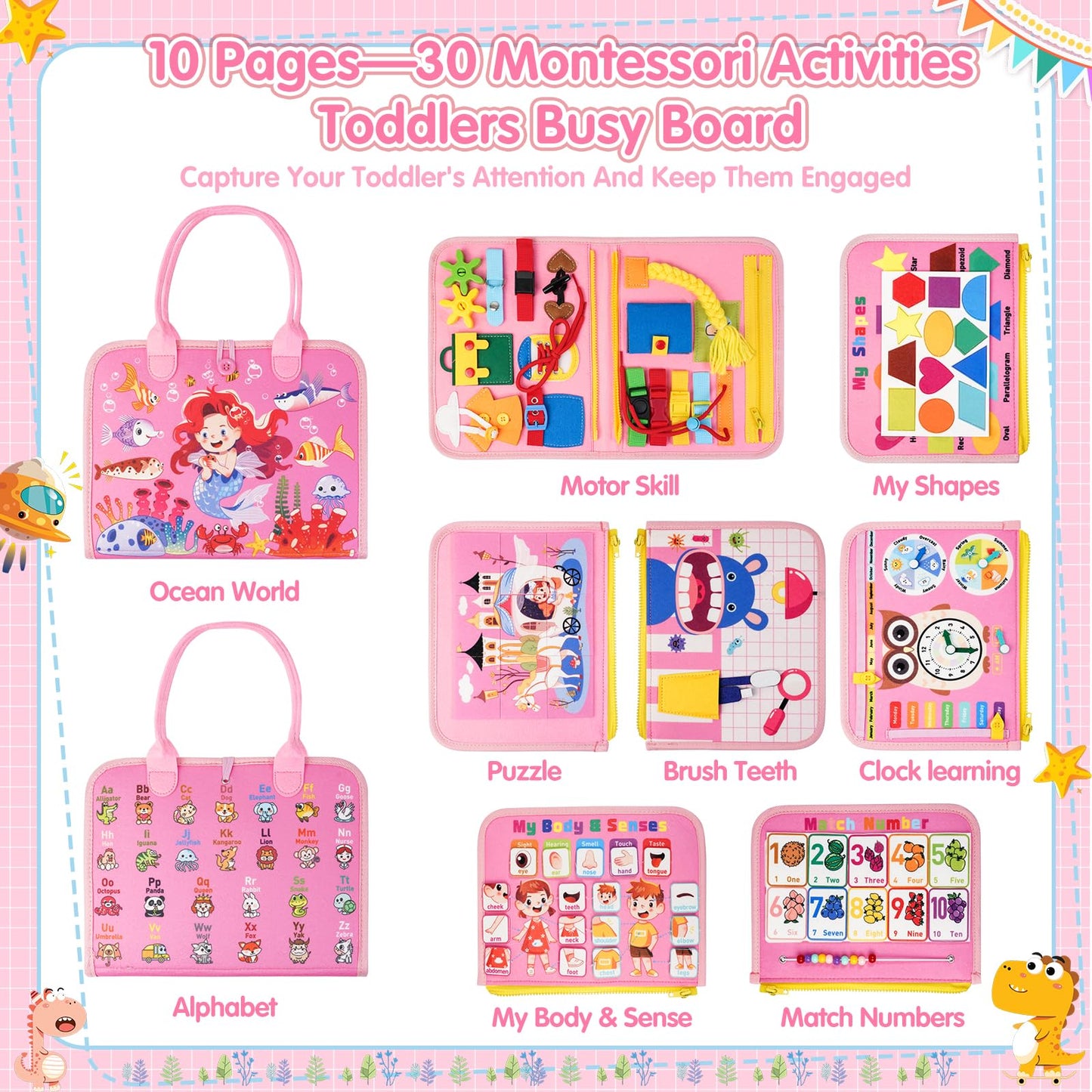 Goobaetoy Montessori Busy Board – Educational Sensory Toy Gift for 3-6 Year Old Girls