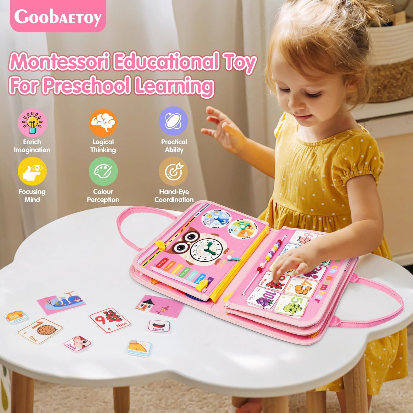 Goobaetoy Montessori Busy Board – Educational Sensory Toy Gift for 3-6 Year Old Girls
