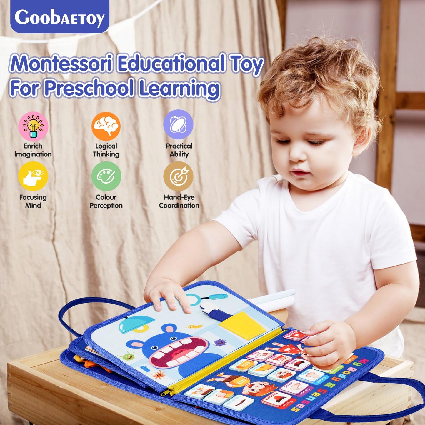 Goobaetoy Montessori Busy Board for Boys | Educational Sensory Travel Toy for Ages 3-6