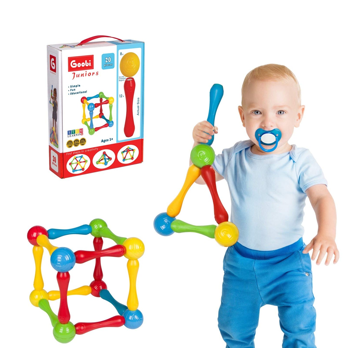 Goobi 20-Piece Magnetic Construction Set for Toddlers | STEM Learning Blocks