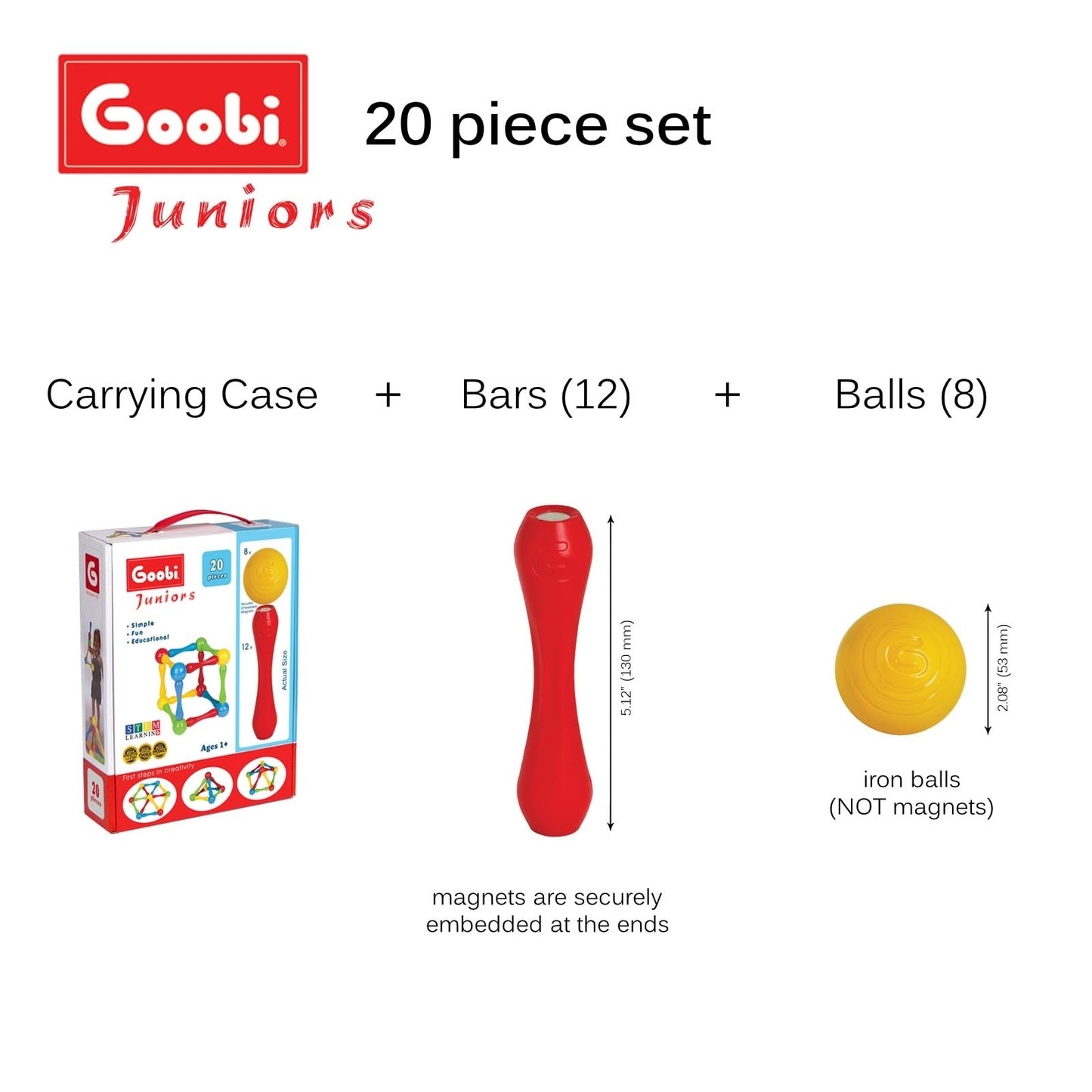 Goobi 20-Piece Magnetic Construction Set for Toddlers | STEM Learning Blocks