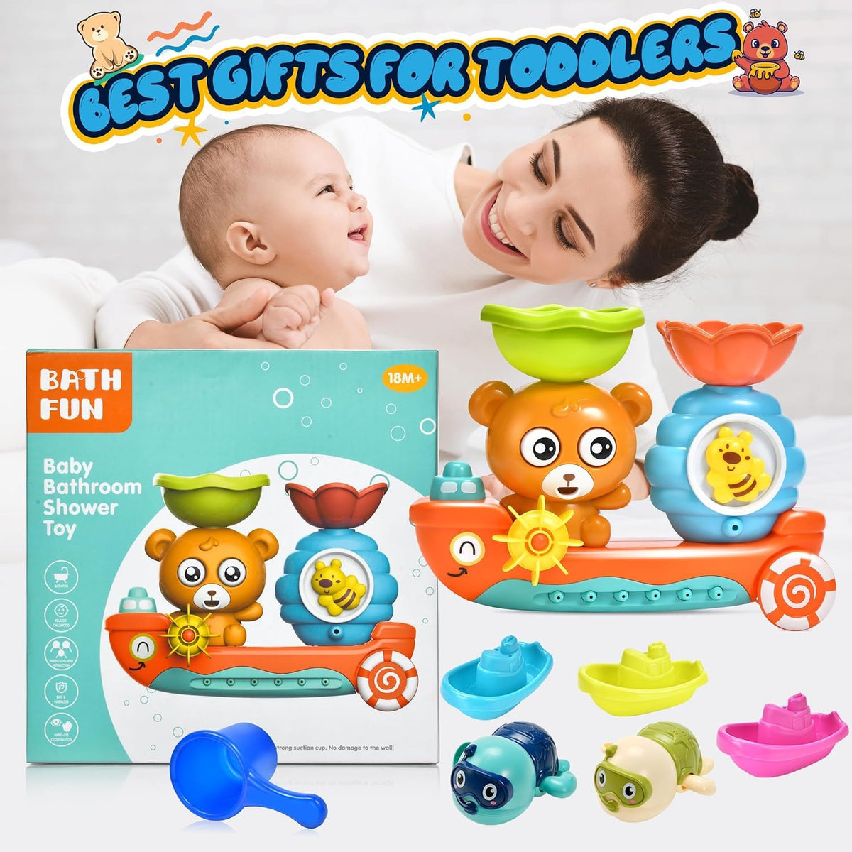 GOODLOGO Baby Bath Toys Set – 7-Piece Bath Toy Collection for Toddlers 18+ Months