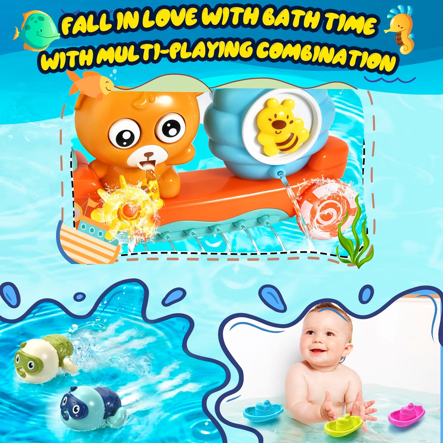 GOODLOGO Baby Bath Toys Set – 7-Piece Bath Toy Collection for Toddlers 18+ Months