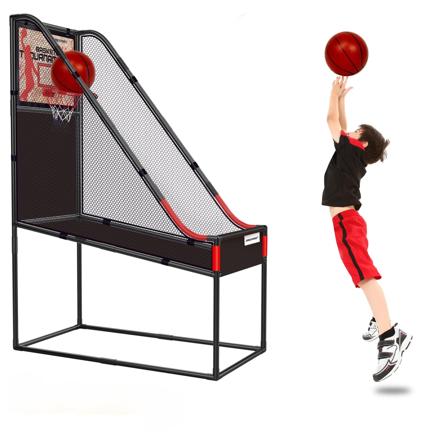 GOODLYSPORTS 63.7-inch Arcade Basketball Game Indoor for Kids 3-12 — Wooden Board Hoop