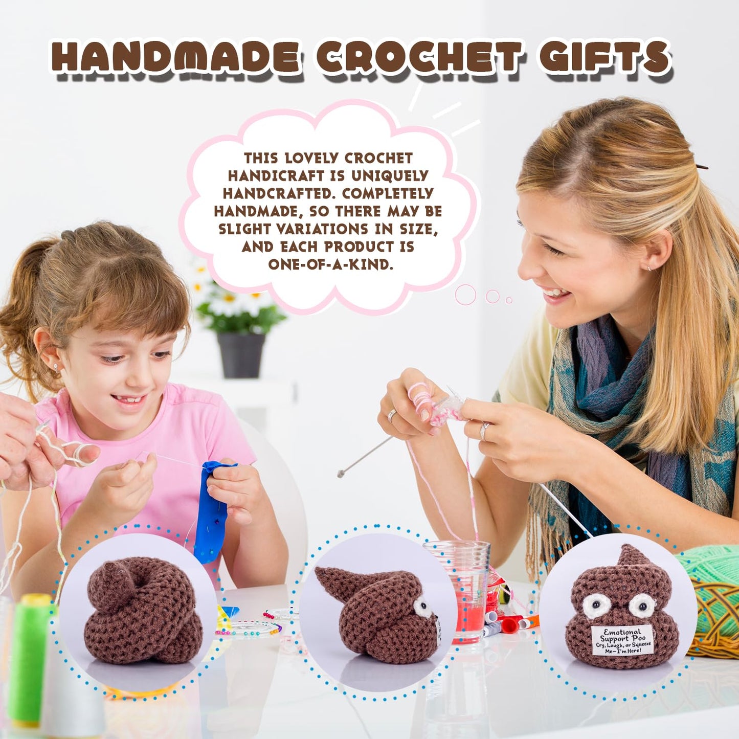 GOODLYSPORTS Positive Poo - Emotional Support Crochet Poop Toy | Funny Gag Gift for Adults