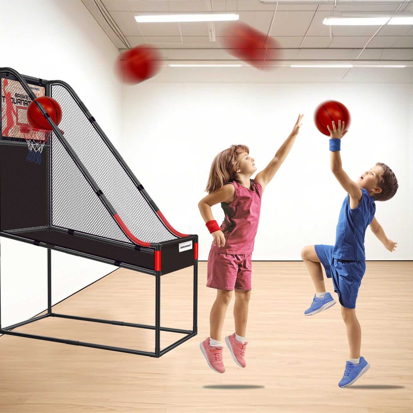 GOODLYSPORTS 63.7-inch Arcade Basketball Game Indoor for Kids 3-12 — Wooden Board Hoop