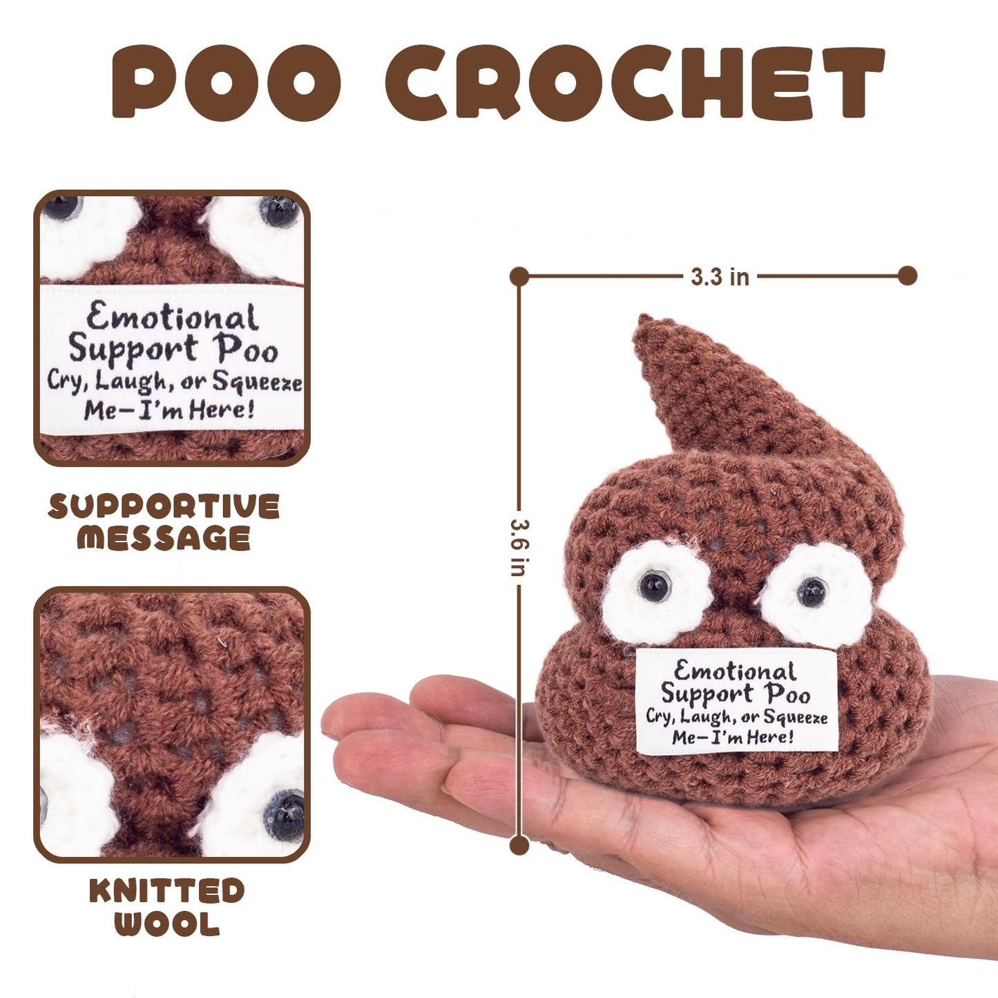 GOODLYSPORTS Positive Poo - Emotional Support Crochet Poop Toy | Funny Gag Gift for Adults