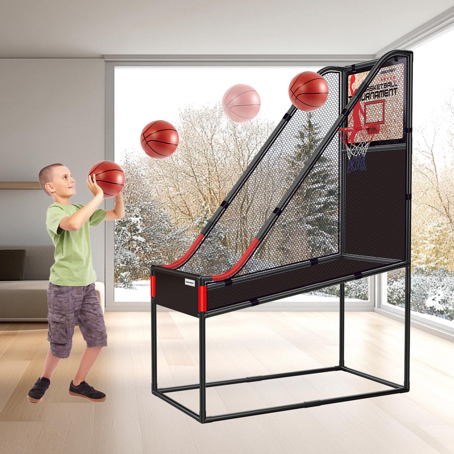 GOODLYSPORTS 63.7-inch Arcade Basketball Game Indoor for Kids 3-12 — Wooden Board Hoop