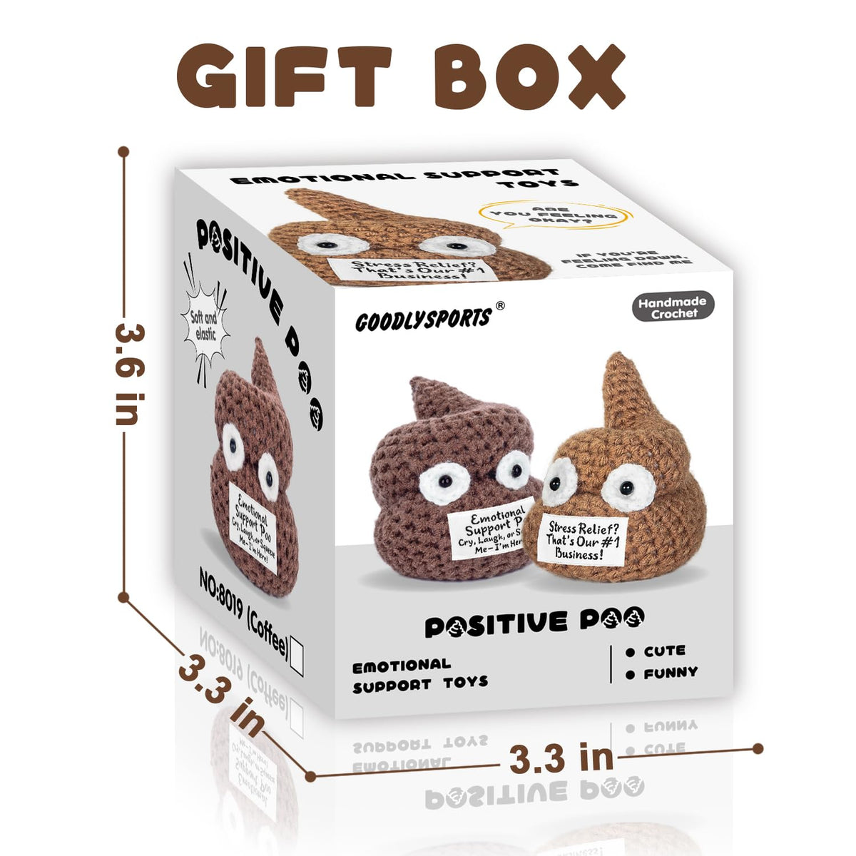 GOODLYSPORTS Positive Poo - Emotional Support Crochet Poop Toy | Funny Gag Gift for Adults