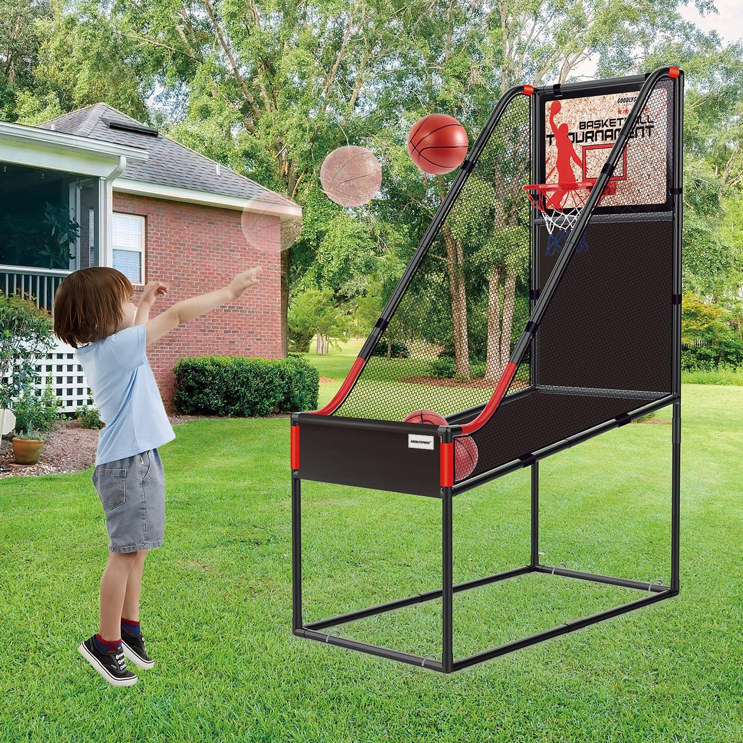 GOODLYSPORTS 63.7-inch Arcade Basketball Game Indoor for Kids 3-12 — Wooden Board Hoop