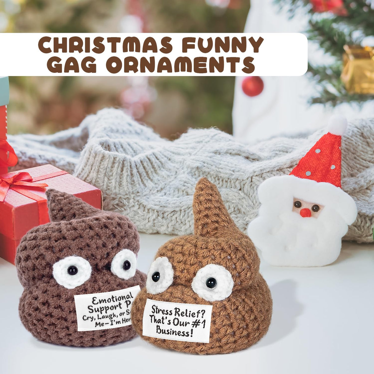 GOODLYSPORTS Positive Poo - Emotional Support Crochet Poop Toy | Funny Gag Gift for Adults