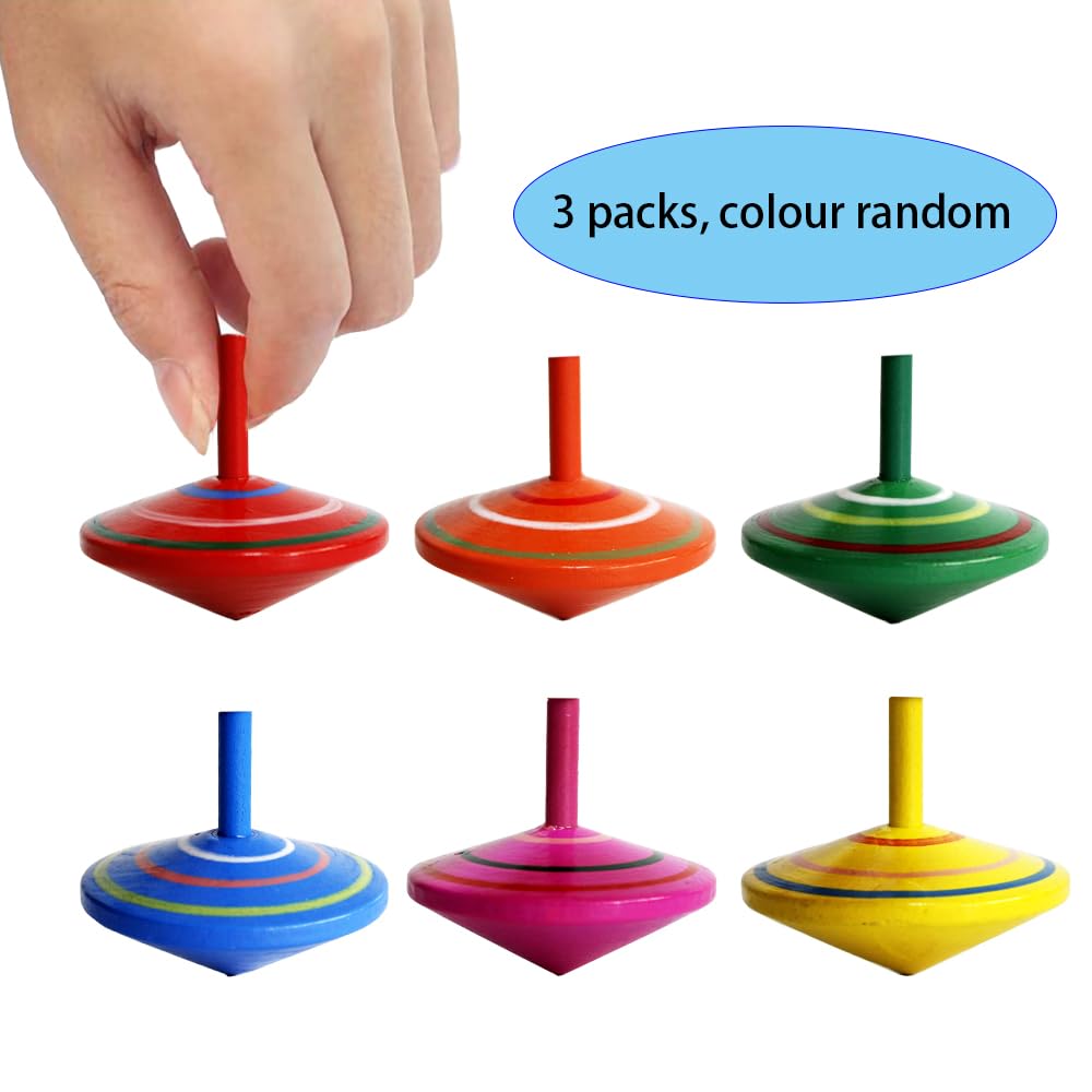 GoodPlay Gyroscope – 3-Piece Handmade Painted Wood Spinning Tops for Kids