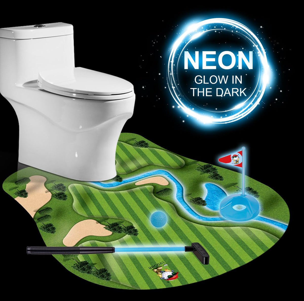 GOODLYSPORTS Glow in the Dark Toilet Golf — Funny Gift for Men, Dads & Golf Lovers