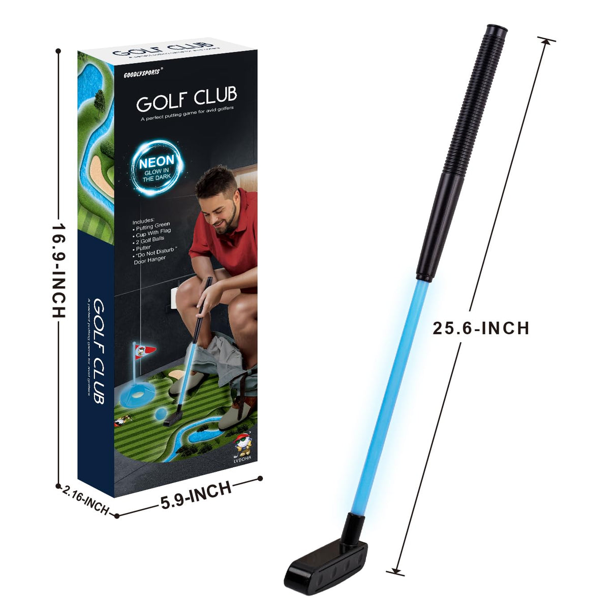 GOODLYSPORTS Glow in the Dark Toilet Golf — Funny Gift for Men, Dads & Golf Lovers
