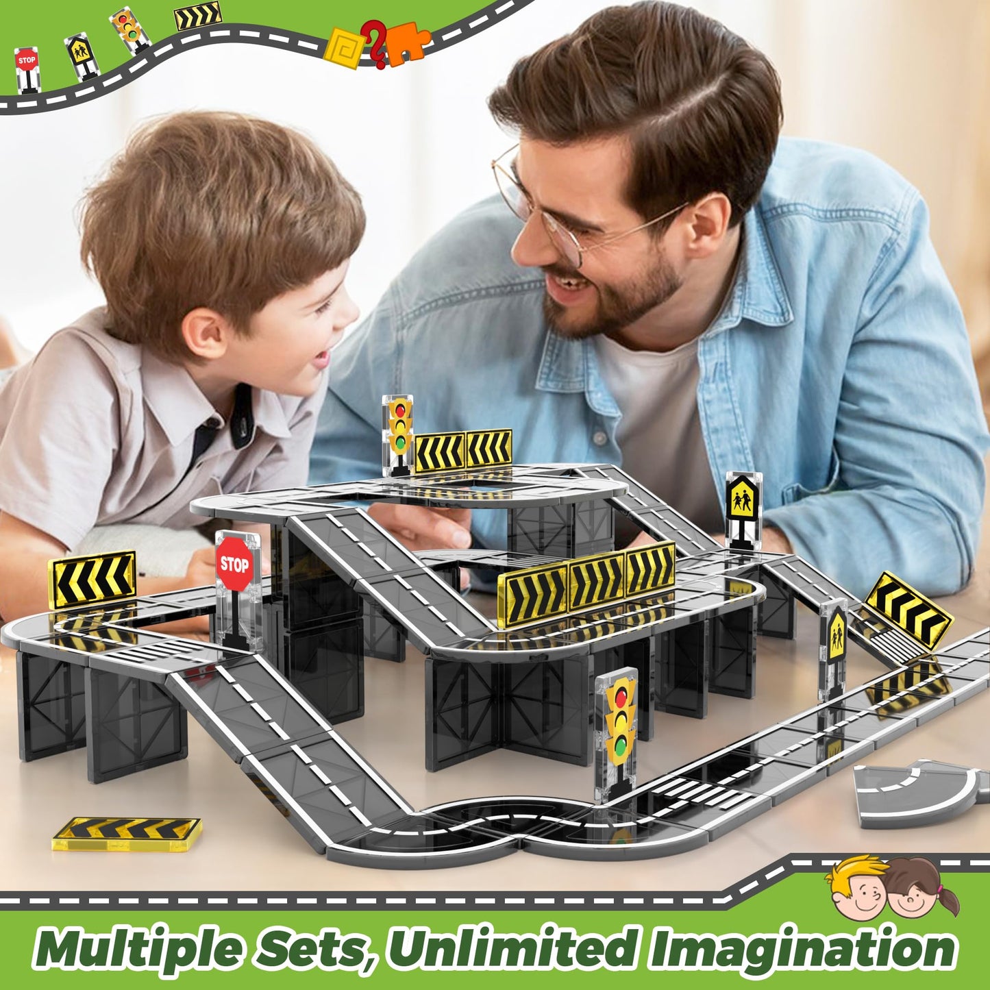 Goodtiles Magnetic Road Expansion Set – STEM Building Tiles for Kids Ages 3-7