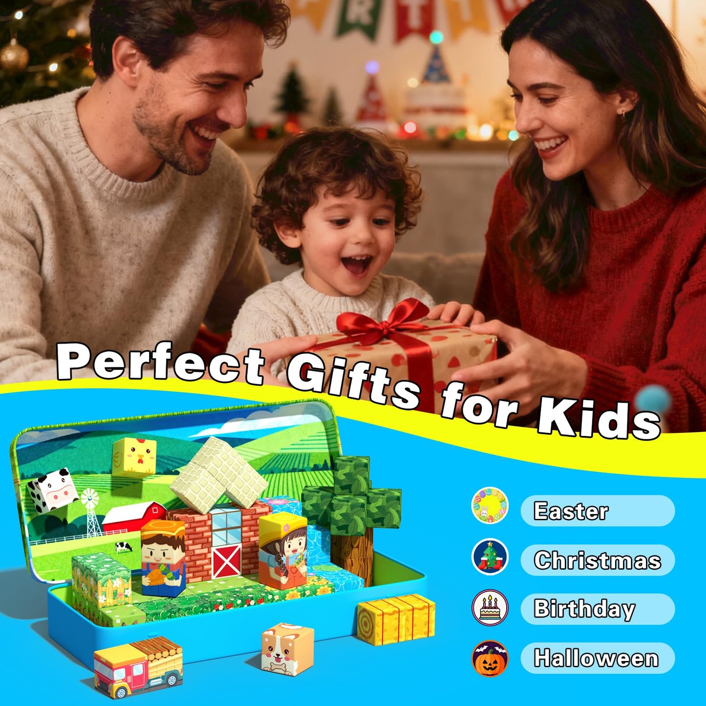 Goodtiles Mini Magnetic Blocks – Farm-Themed STEM Toys for Kids 3–8