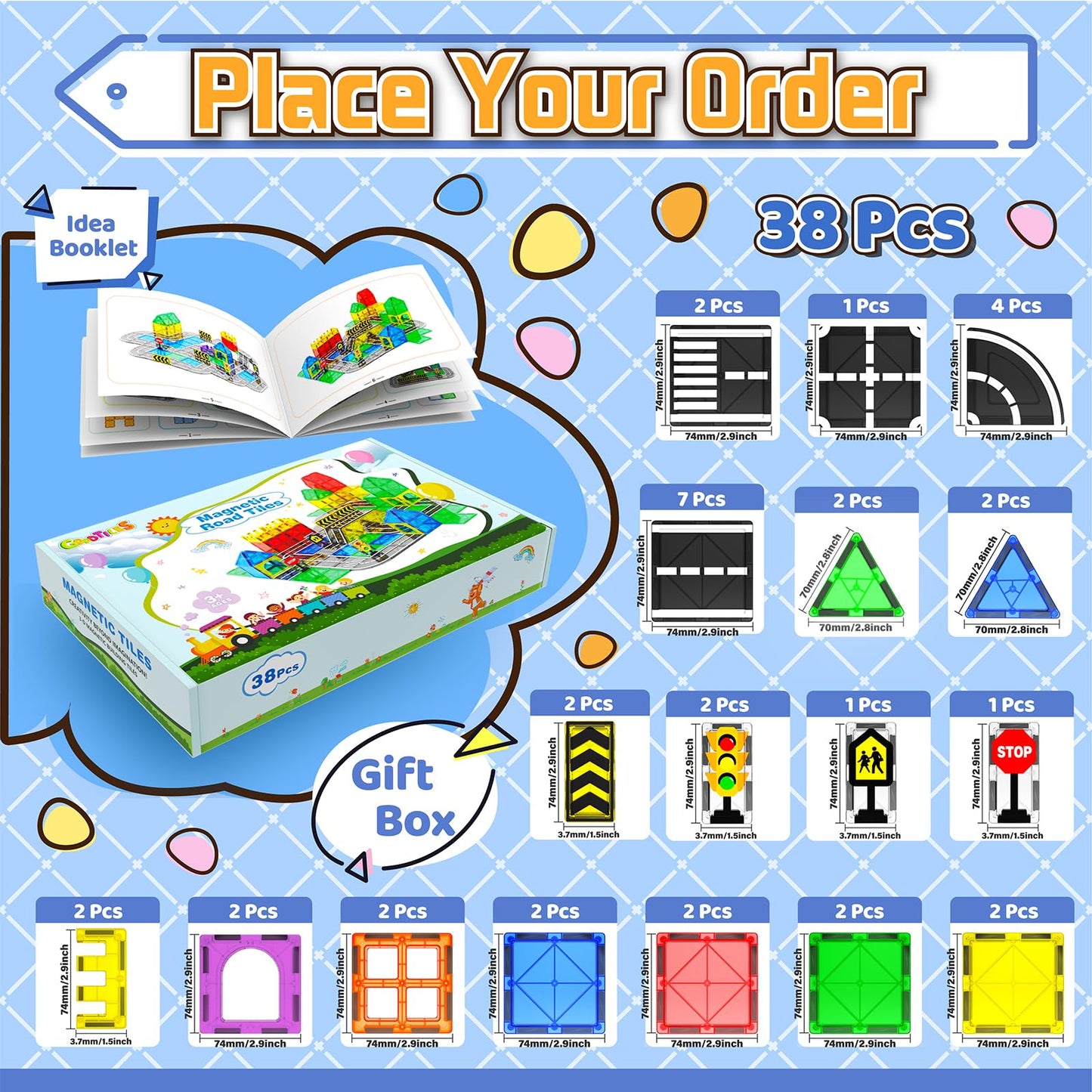 Goodtiles Magnetic Tiles Road Set – City Traffic STEM Building Blocks for Kids 3+