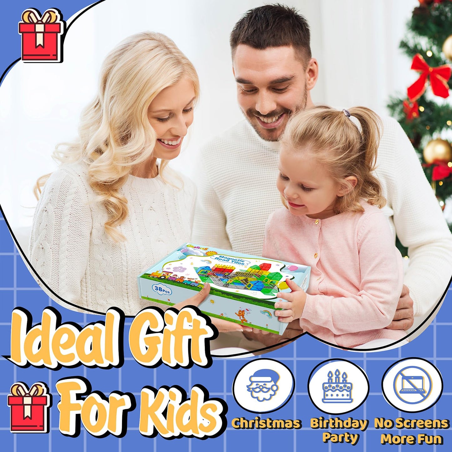 Goodtiles Magnetic Tiles Road Set – City Traffic STEM Building Blocks for Kids 3+