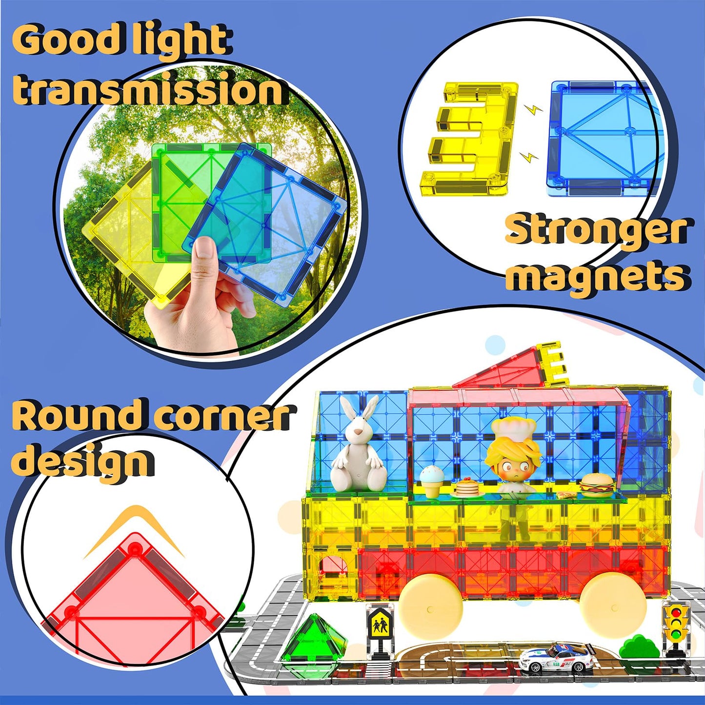 Goodtiles Magnetic Tiles Road Set – City Traffic STEM Building Blocks for Kids 3+