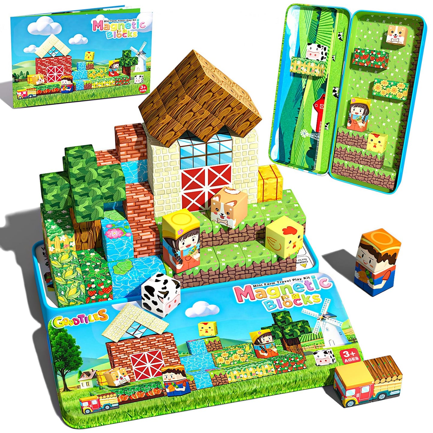 Goodtiles Mini Magnetic Blocks – Farm-Themed STEM Toys for Kids 3–8