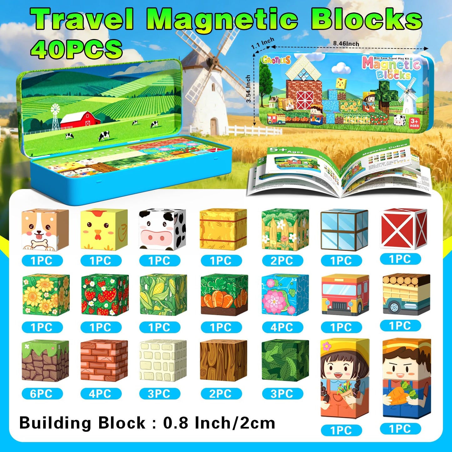 Goodtiles Mini Magnetic Blocks – Farm-Themed STEM Toys for Kids 3–8