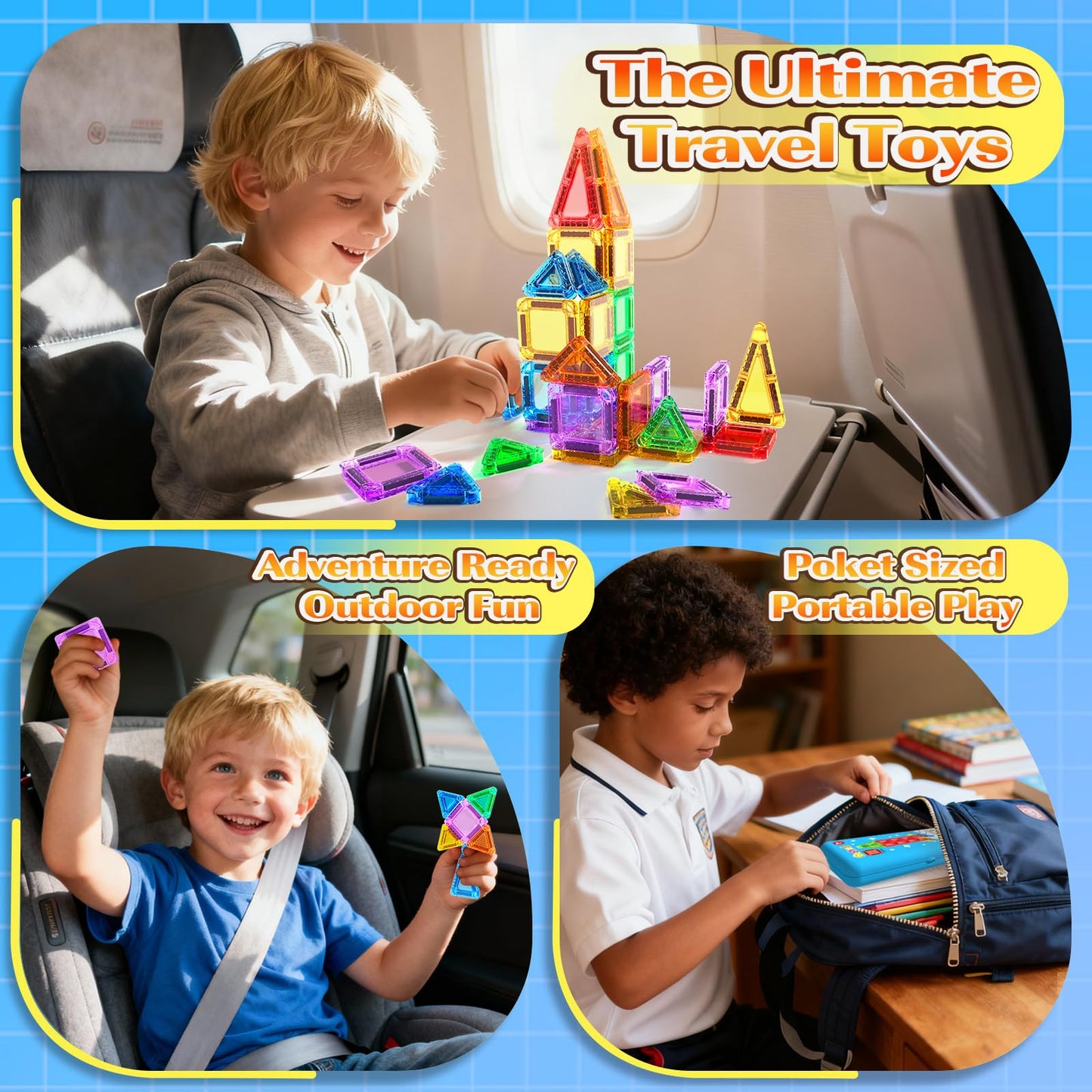 Goodtiles Mini Magnetic Tiles – Portable STEM Travel Toys in Tin for 3-8 Year Olds