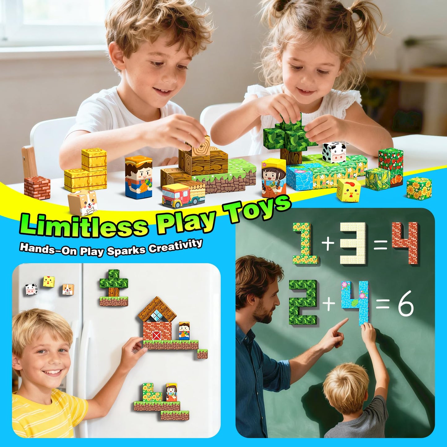Goodtiles Mini Magnetic Blocks – Farm-Themed STEM Toys for Kids 3–8