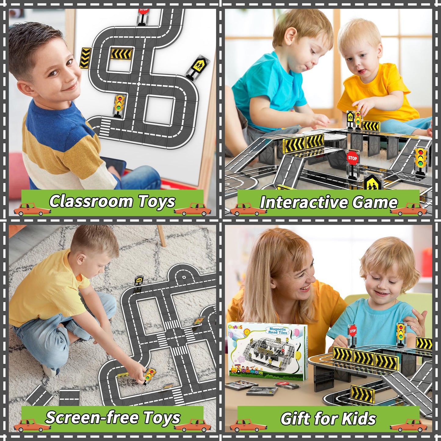 Goodtiles Magnetic Road Expansion Set – STEM Building Tiles for Kids Ages 3-7