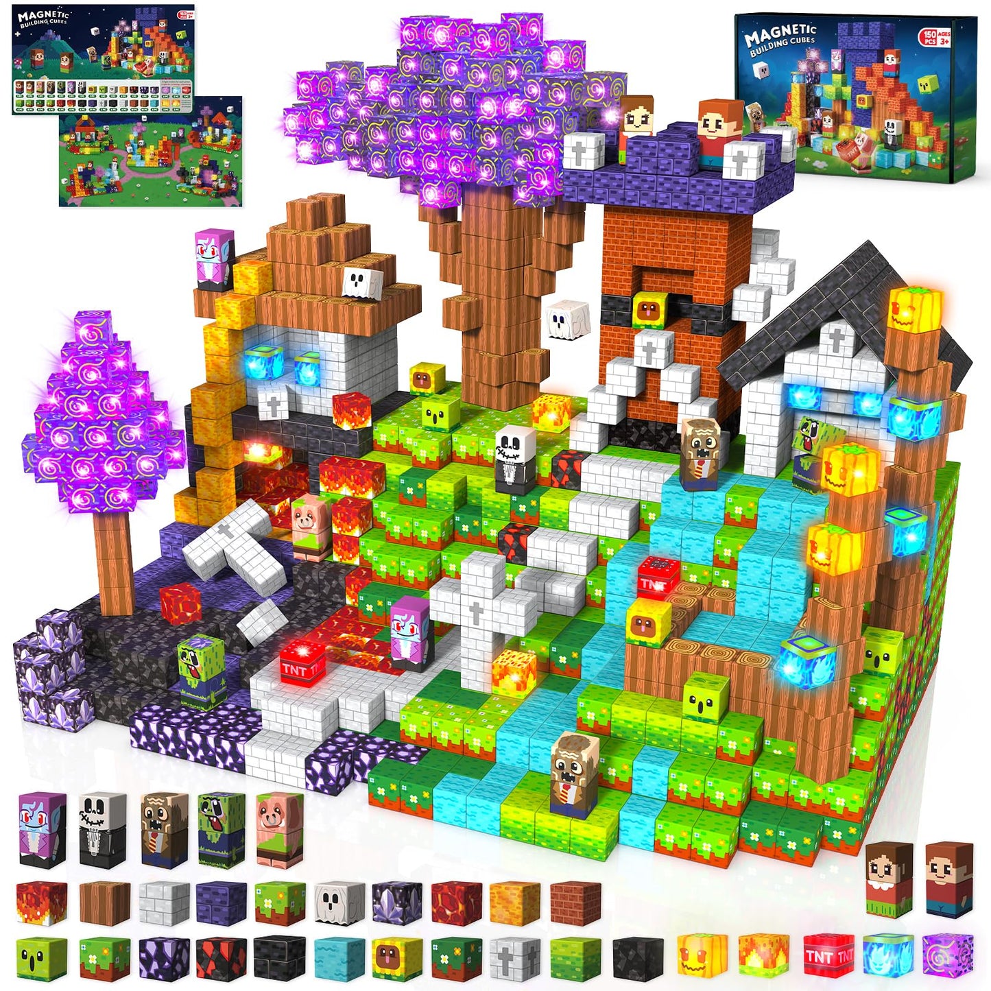 Goody King 150pcs Magnetic Blocks with Light Blocks | STEM Toys for Kids 3+