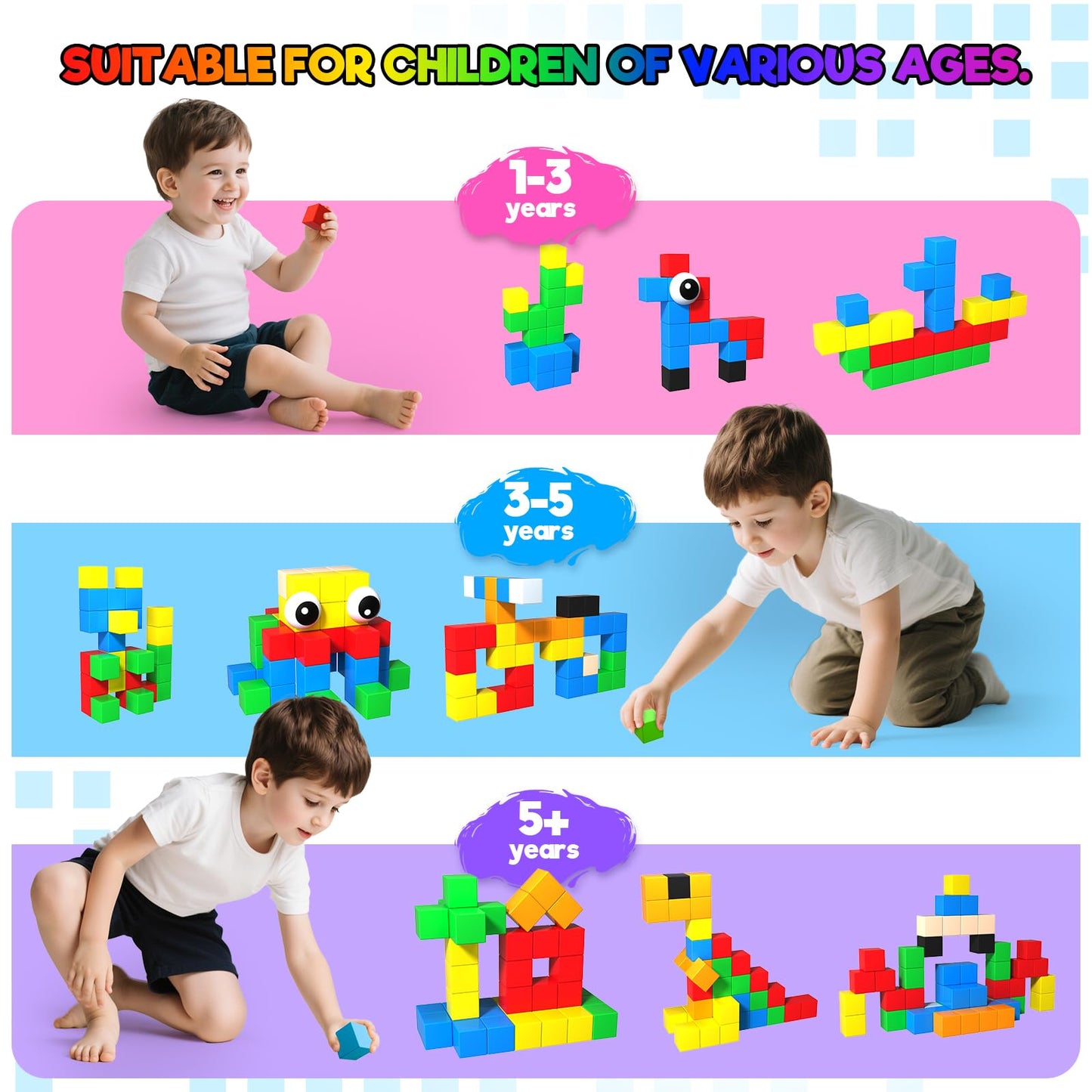 Goody King 56pcs Magnetic Blocks - 1in Large Building Blocks for Toddlers | STEM Montessori Toys 3+