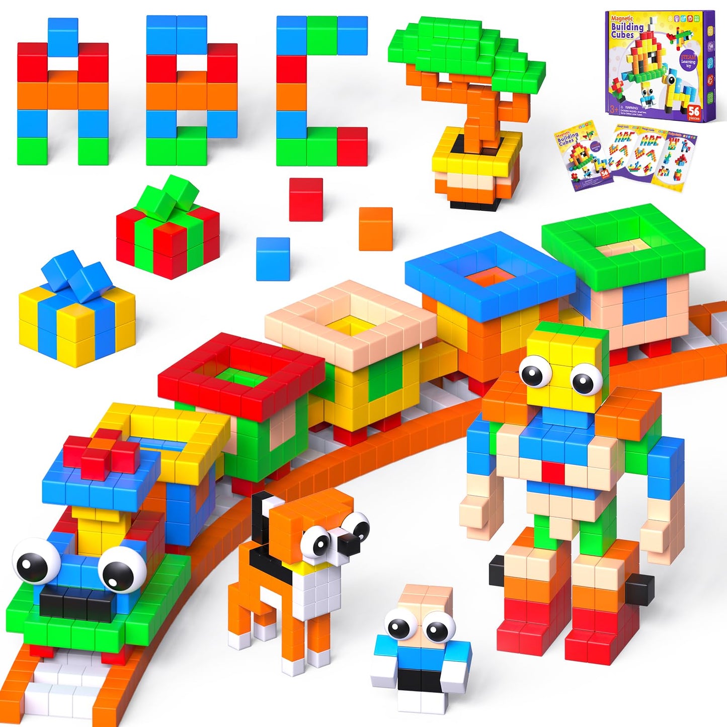 Goody King 56pcs Magnetic Blocks - 1in Large Building Blocks for Toddlers | STEM Montessori Toys 3+
