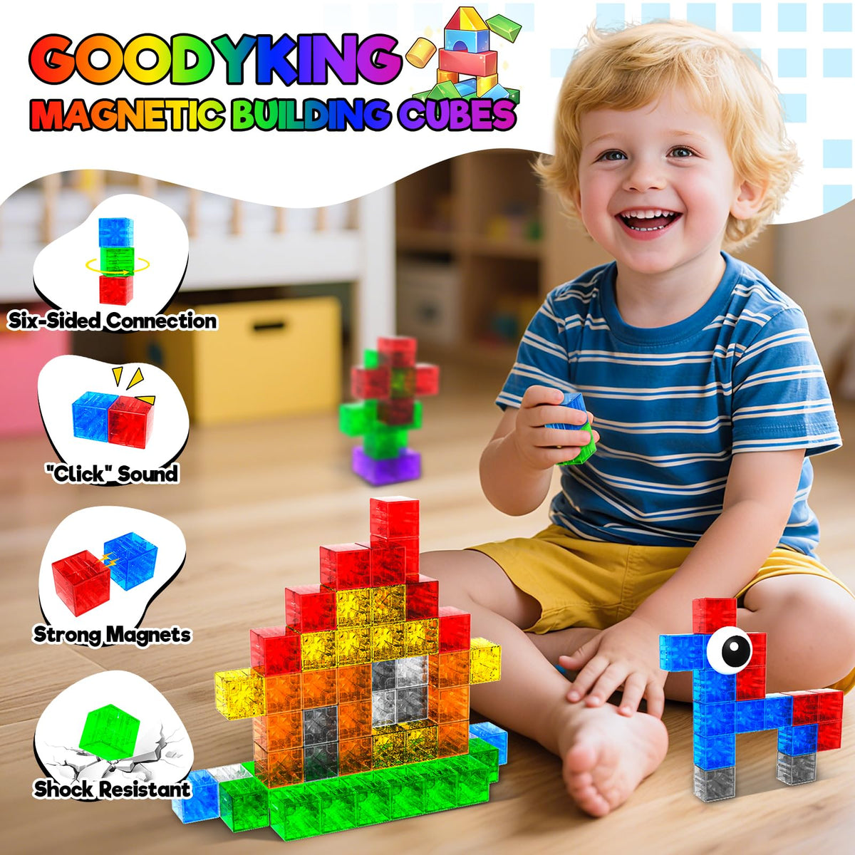 Goody King 56pcs Magnetic Blocks – 1in Colorful STEM Building Toys for Toddlers 3+