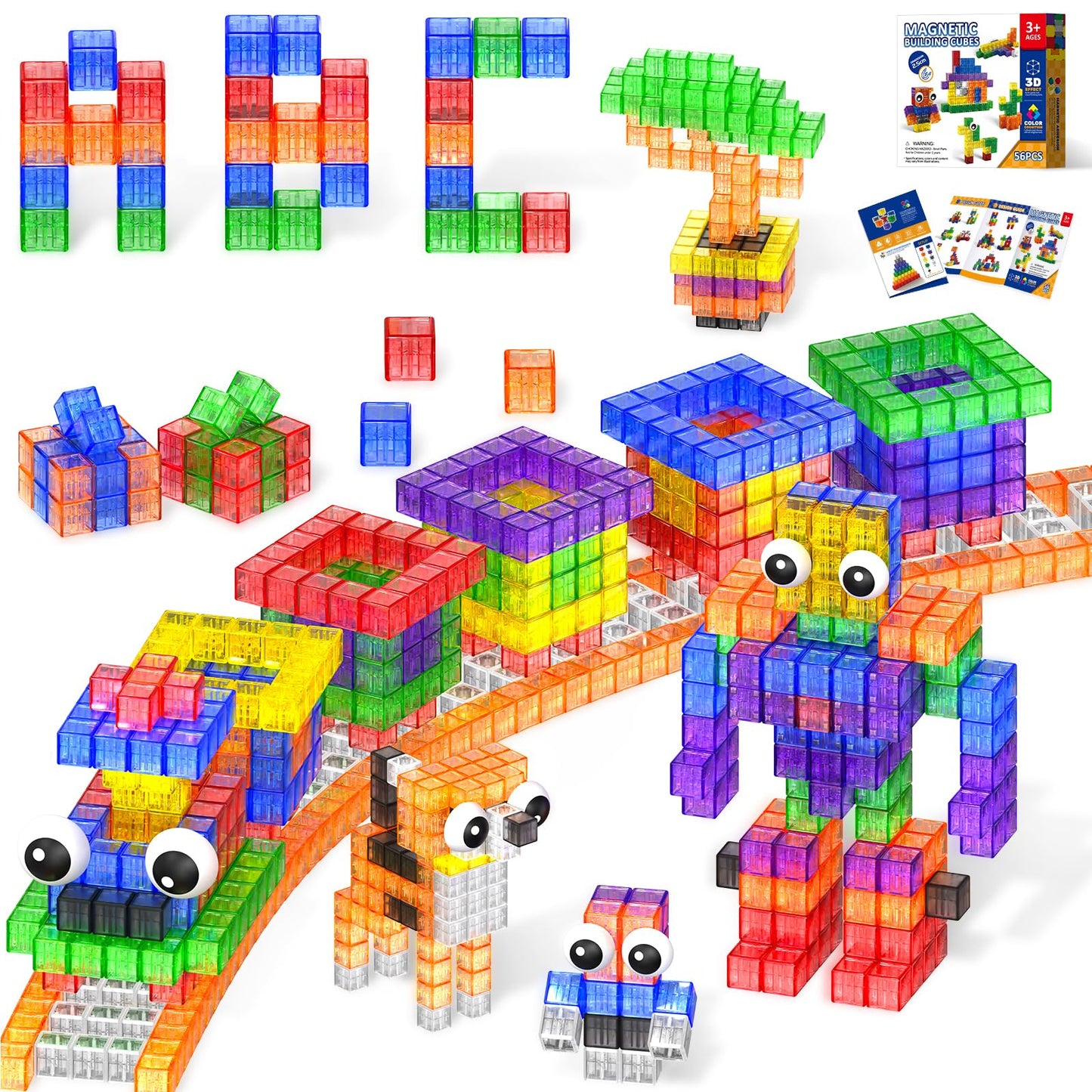Goody King 56pcs Magnetic Blocks – 1in Colorful STEM Building Toys for Toddlers 3+