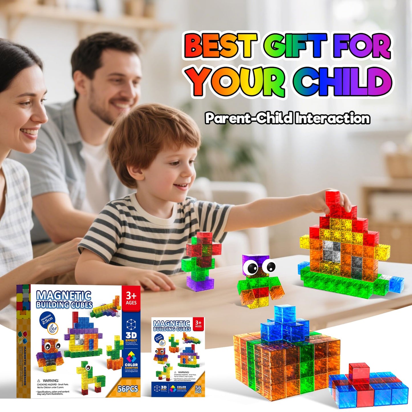 Goody King 56pcs Magnetic Blocks – 1in Colorful STEM Building Toys for Toddlers 3+