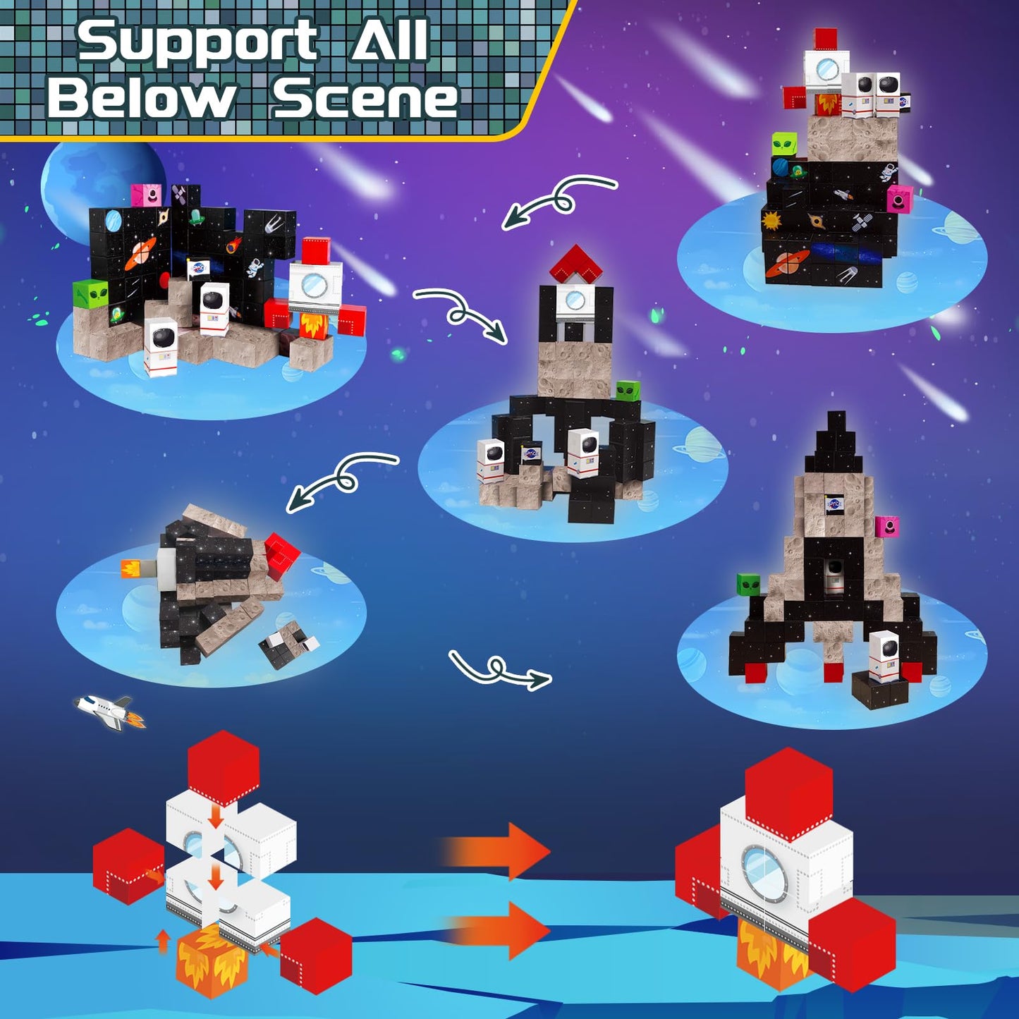 Goody King 100PCS Space Rocket Magnetic Building Blocks | Space Adventure STEM Toy for Ages 3–10