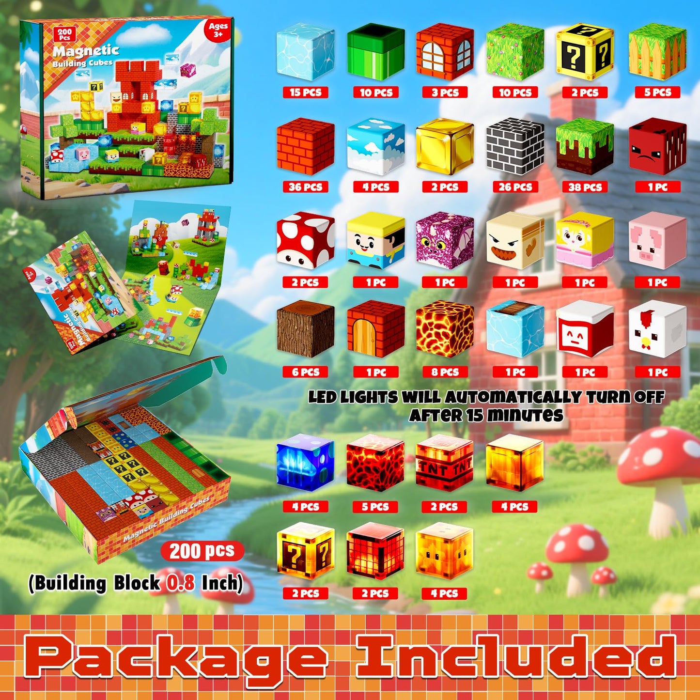 Goody King 200pcs Magnetic Blocks with Light Blocks – STEM Montessori Building Set for Kids 3+